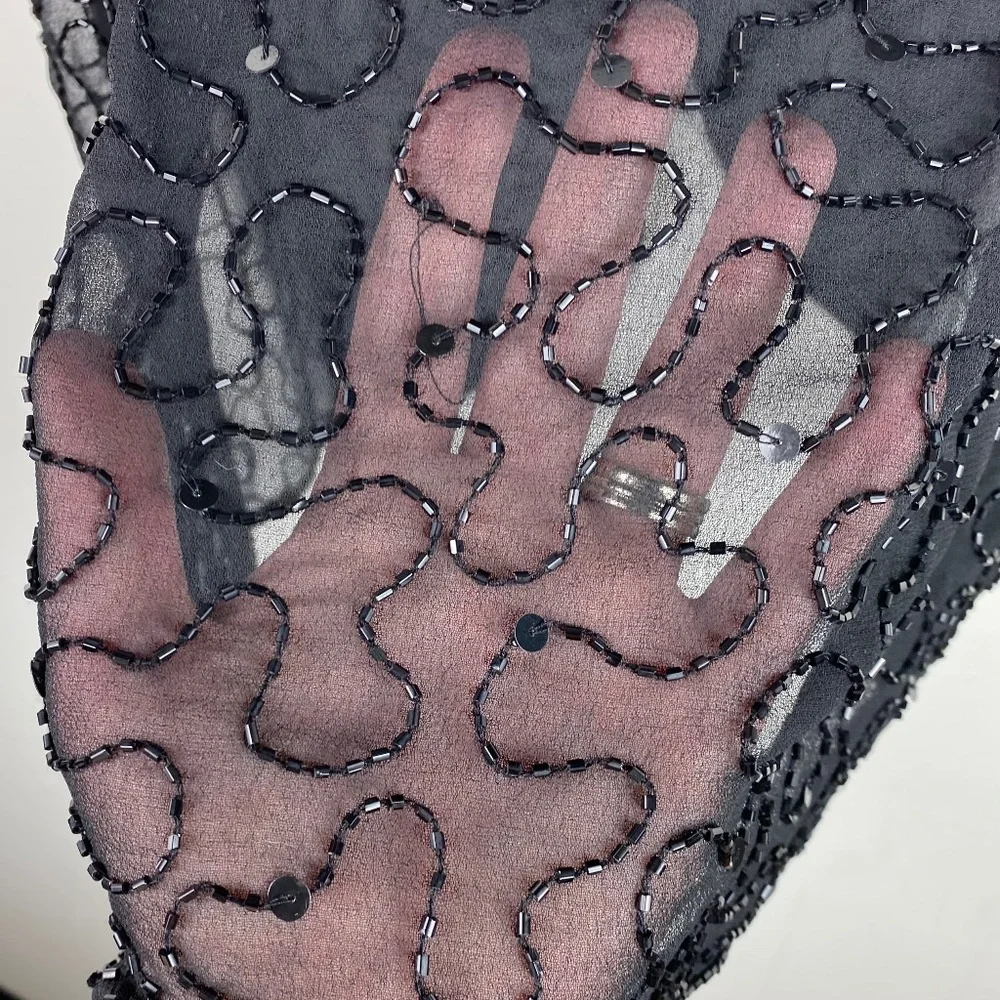 Vtg JMD NY XL 14 16 Jacket Shirt Top Black Beaded Elegant Party Cocktail Holiday - Picture 3 of 5